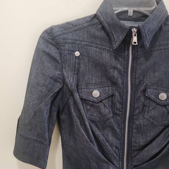 Rock & Republic Dark Blue Denim Dress,  Bodycon, Front zip, zips both ways,  NWO - Picture 4 of 9